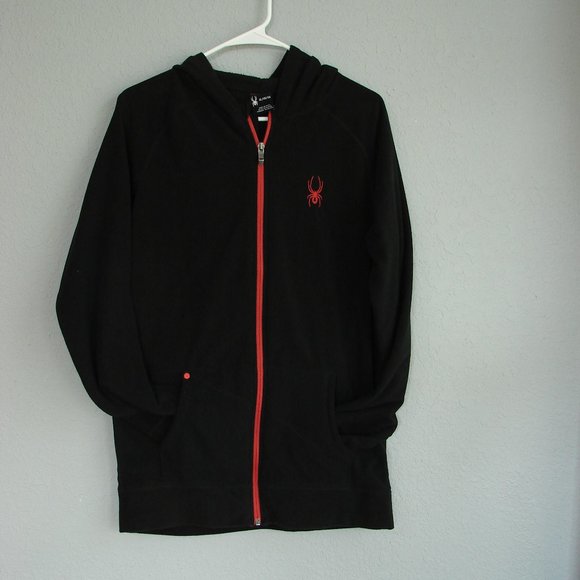 Spyder Snuggle Fleece Zip Hooded Sweatshirt Jacket Black Red XL Warm Coat Unisex - Picture 4 of 13